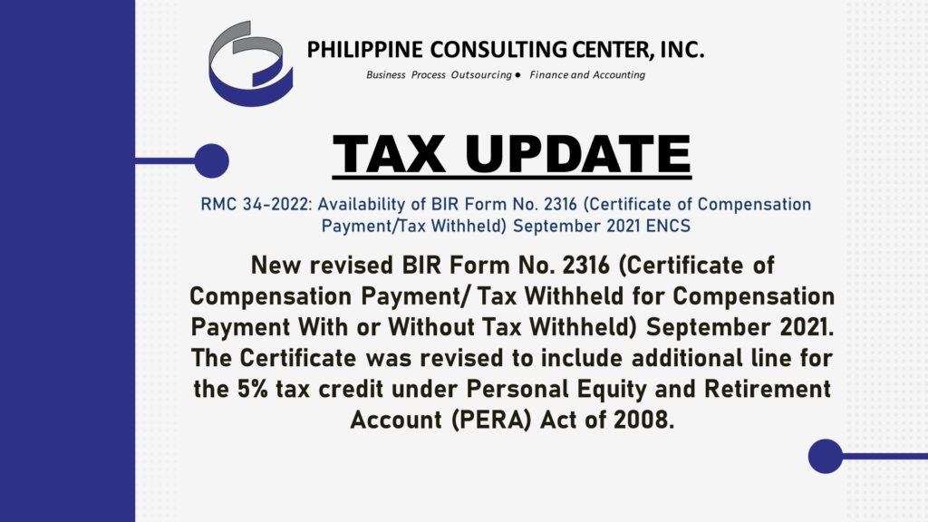 New Certificate of Compensation Payment/Tax Withheld (BIR Form No. 2316